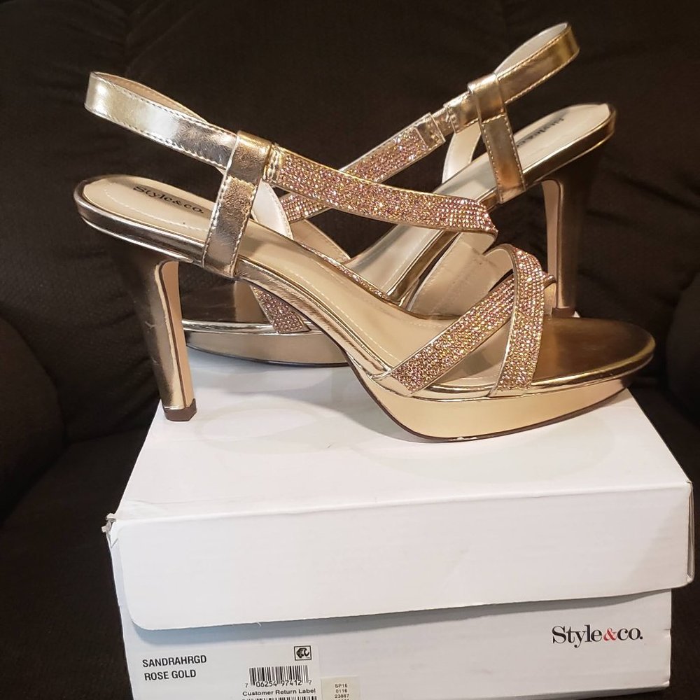 Rose Gold Sparkly Heel Dress Sandals